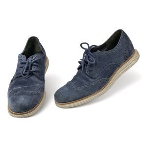 Cole Haan LunarGrand Wing Tip Oxford C10227 Navy Blue Suede Men’s Size 8.5